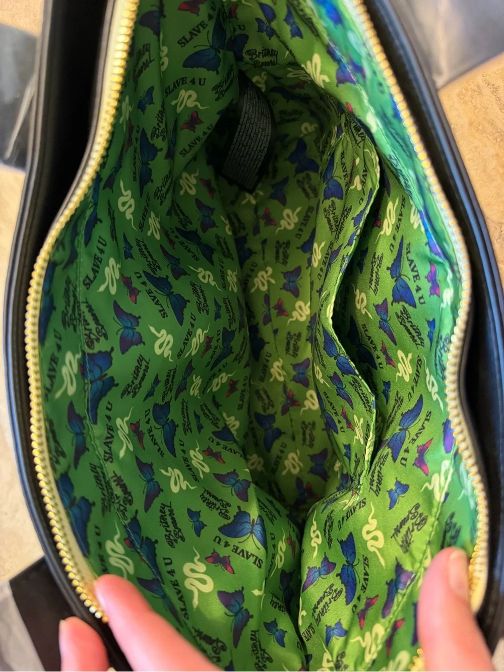 Loungefly Black Tote with Blue & Purple Butterfly Accents and Yellow Strap
